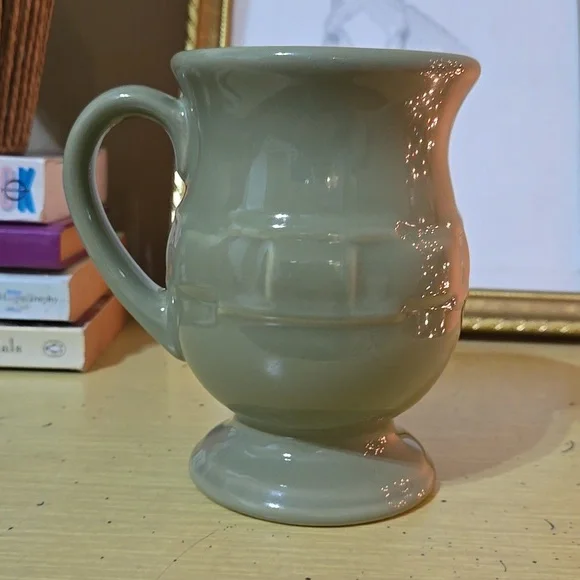 Longaberger Pottery Mug | Sage Green Footed Coffee Cup - Picture 4 of 7
